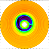 Numerical model for the asymmetric distribution of gas and dust column density maps of a face-on protoplanetary disk.