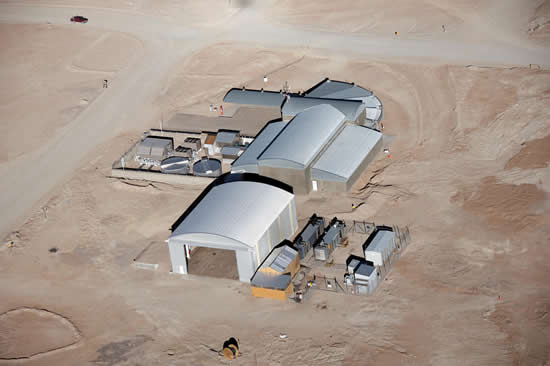 An aerial view of the technical building at the AOS at 5000m